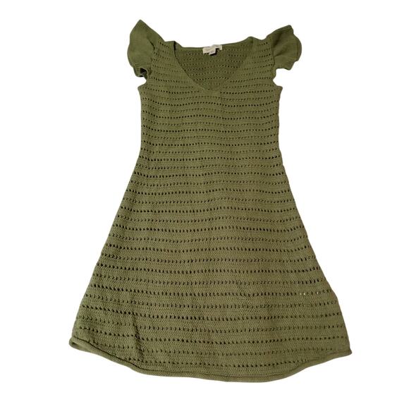 Treasure & Bond Green Crochet Knit Flutter Sleeve Linen Blend Sweater Dress Sz M - Picture 4 of 10